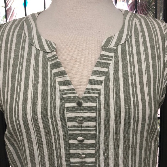 NAIF Linen Blend Tunic Striped Casual Sleeveless V Neck Sundress - Picture 2 of 9